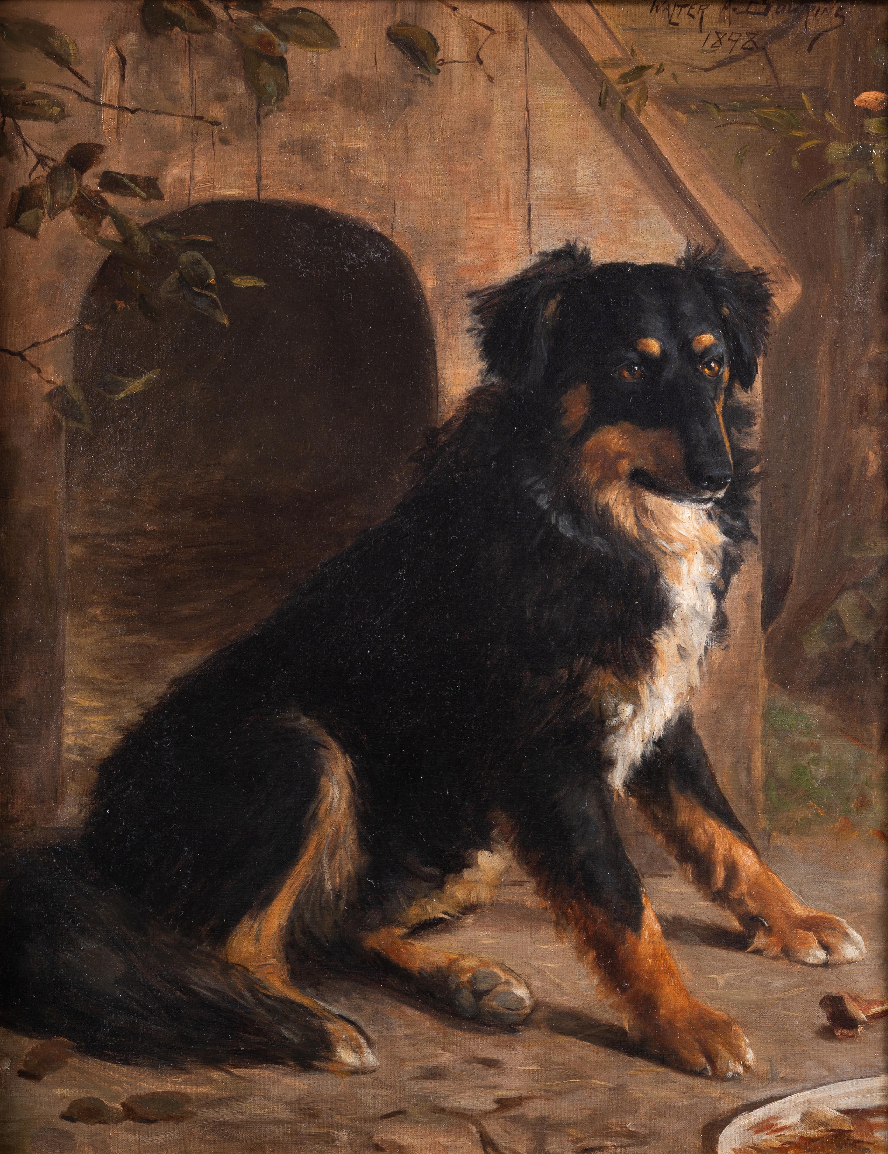 Ein Schäferhund vor einem Zwinger – Painting von Walter Armiger Bowring (1874-1931)