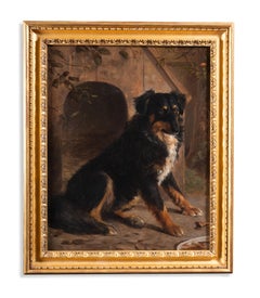 Ein Schäferhund vor einem Zwinger