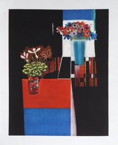 Anémone et cyclamen, monogravure cubiste signée Walter Bachinski