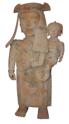   Mother Holding Baby Large Clay Sculpture Pre Columbian Style
