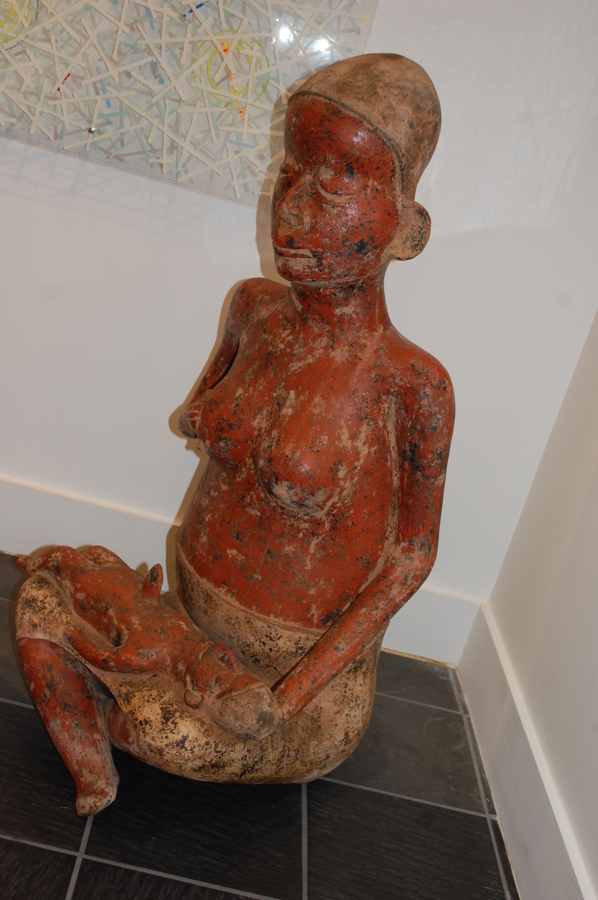   Seated Woman With Child Terra-Cotta Sculpture For Sale 1