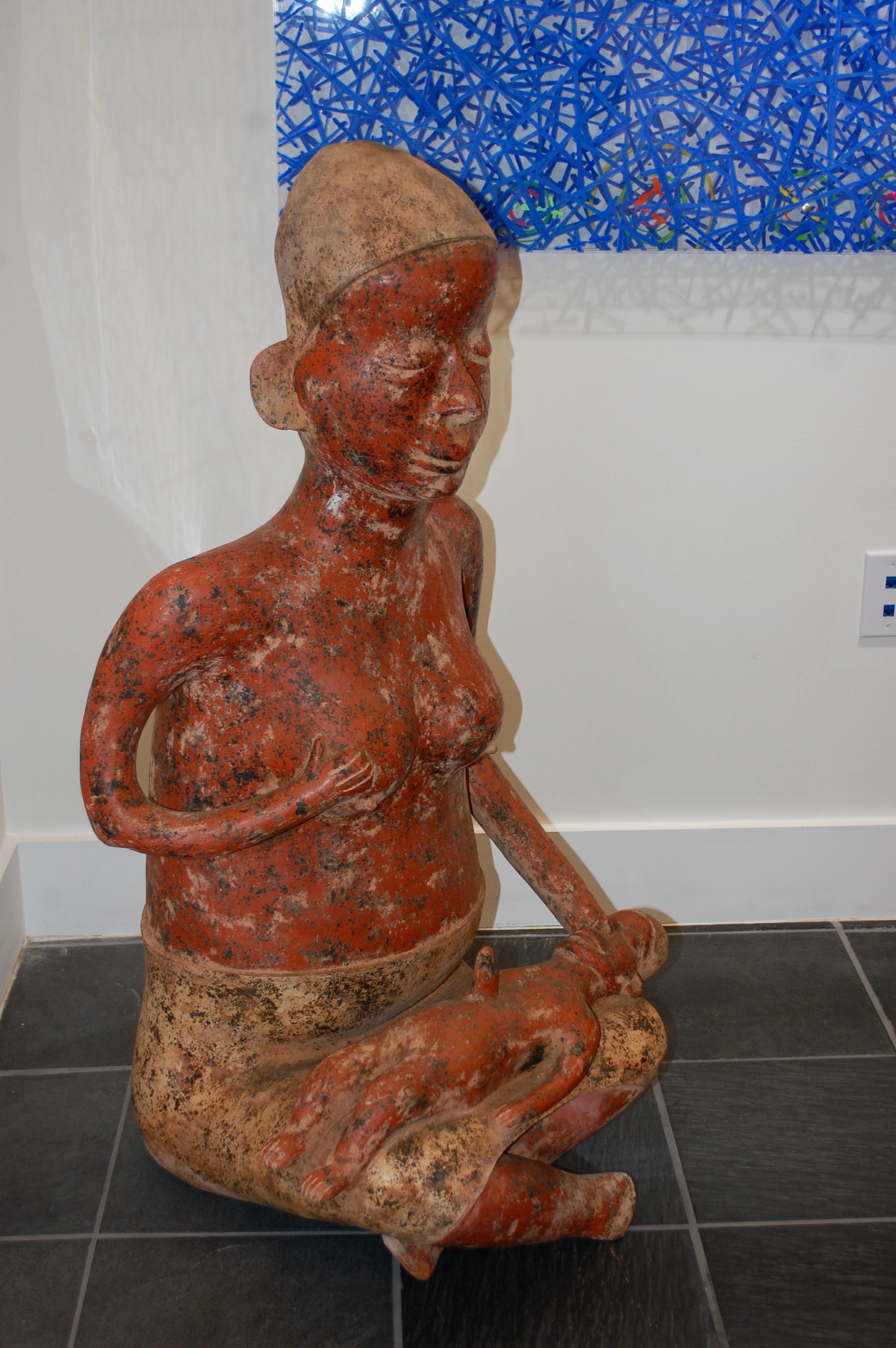   Seated Woman With Child Terra-Cotta Sculpture For Sale 2