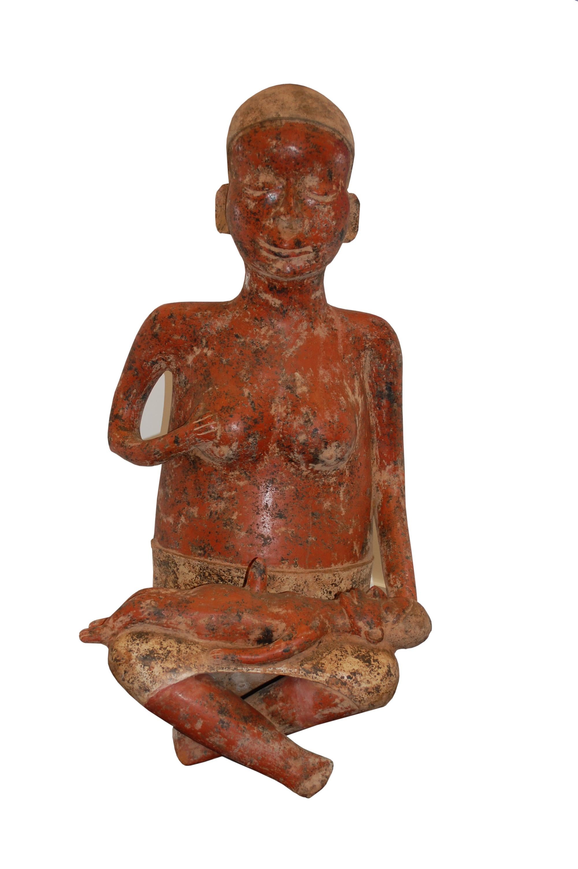   Seated Woman With Child Terra-Cotta Sculpture