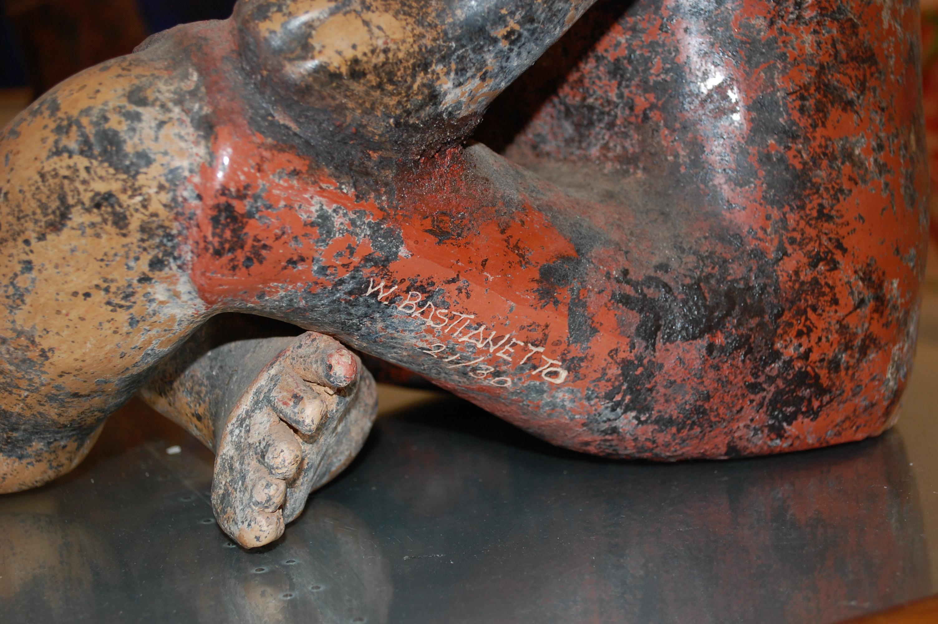 Seated Figure Clay Sculpture - Brown Figurative Sculpture by Walter Bastianetto