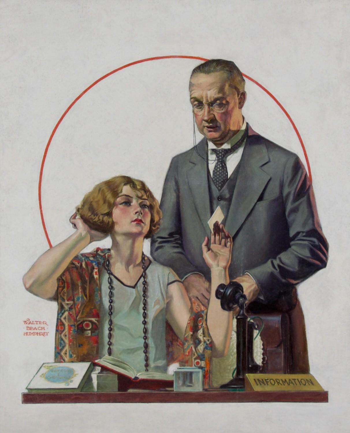 Figurative Painting de Walter Beach Humphrey - En Conferencia, portada original de la revista Liberty, mujer a la moda de los años 20
