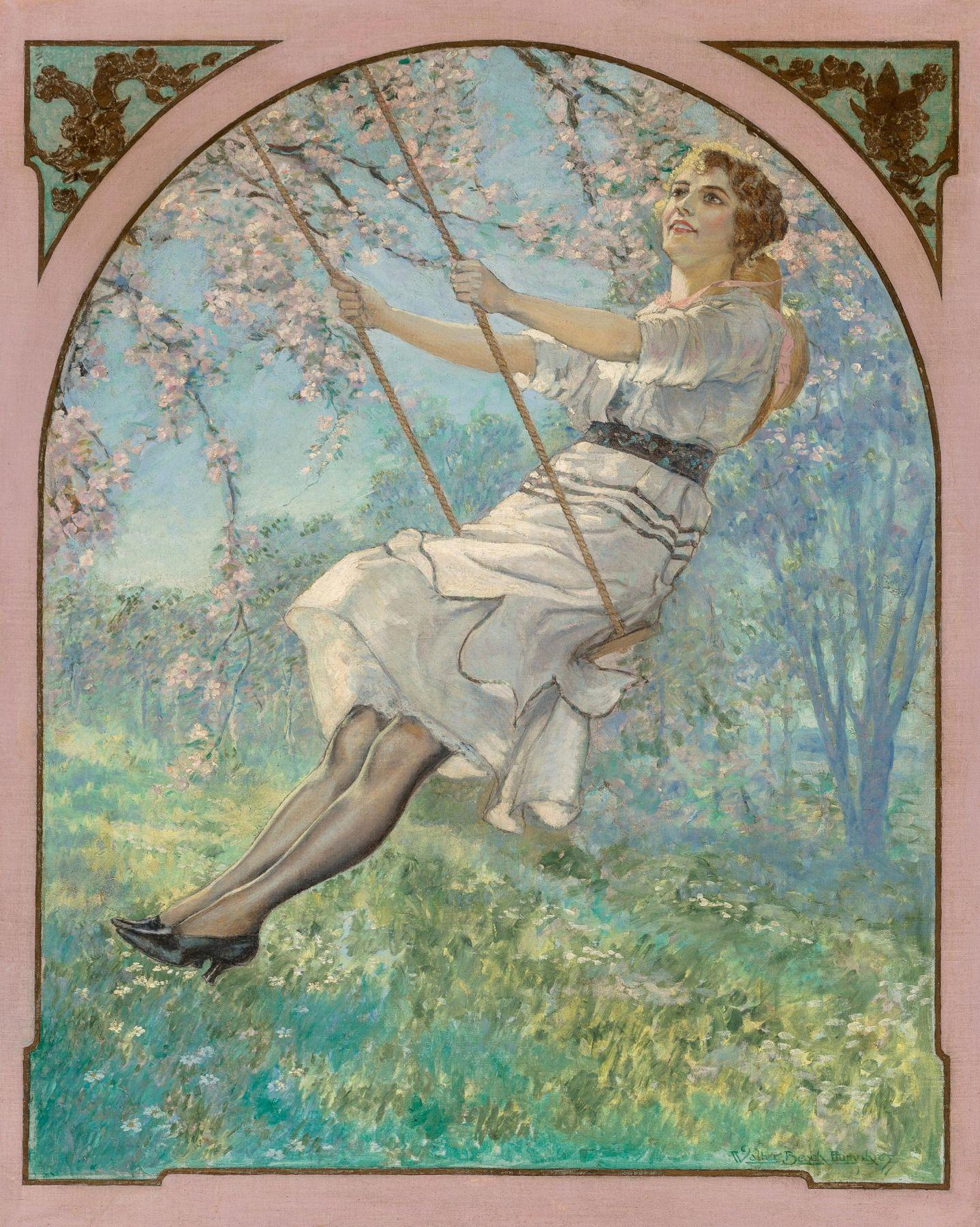 Walter Beach Humphrey Figurative Painting – Lady on Swing