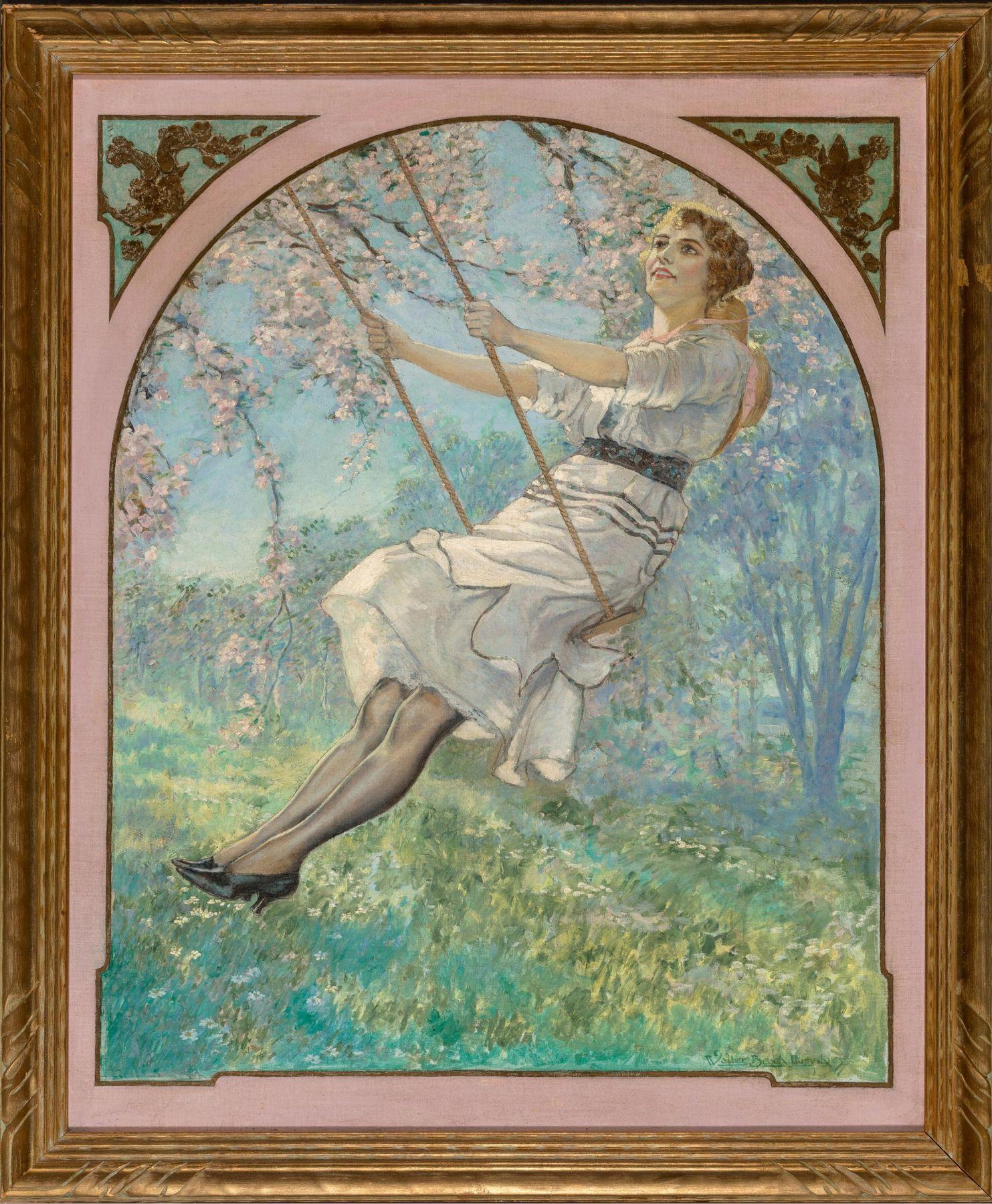 Lady on Swing – Painting von Walter Beach Humphrey
