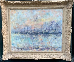 20th century French Impressionist, boats in a harbor