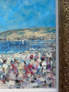 20th century French Impressionist, People by a Summer seaside beach landscape