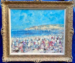 Französischer Impressionist des 20. Jahrhunderts, Menschen an einem Sommerstrand am Meer, Strandlandschaft am Meer