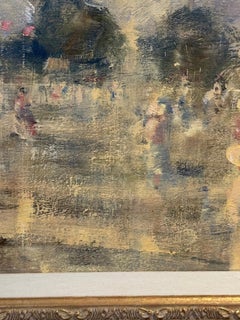 English Impressionist landscape with elegant figures having a Summer party