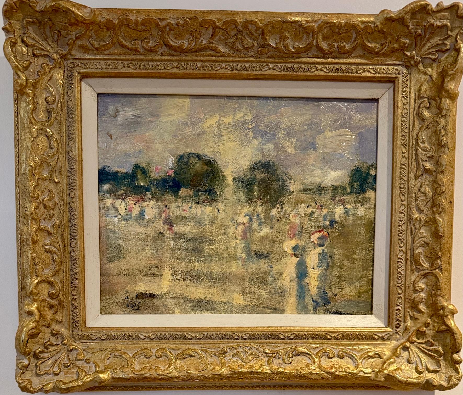 English Impressionist Landschaft mit eleganten Figuren, die ein Sommerfest feiern