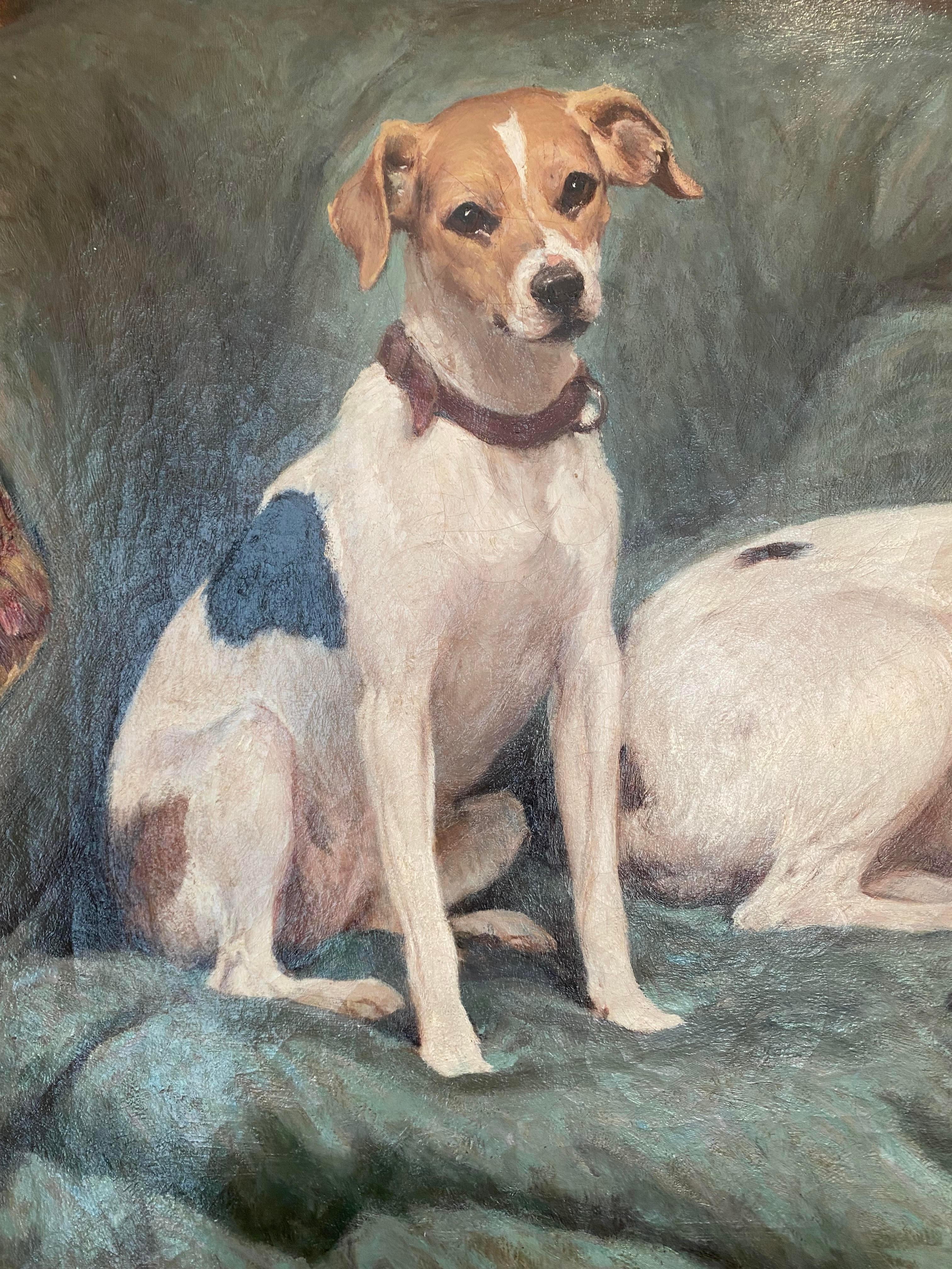 Signed, 19th Century Oil Painting of Jack Russell Terriers For Sale 1