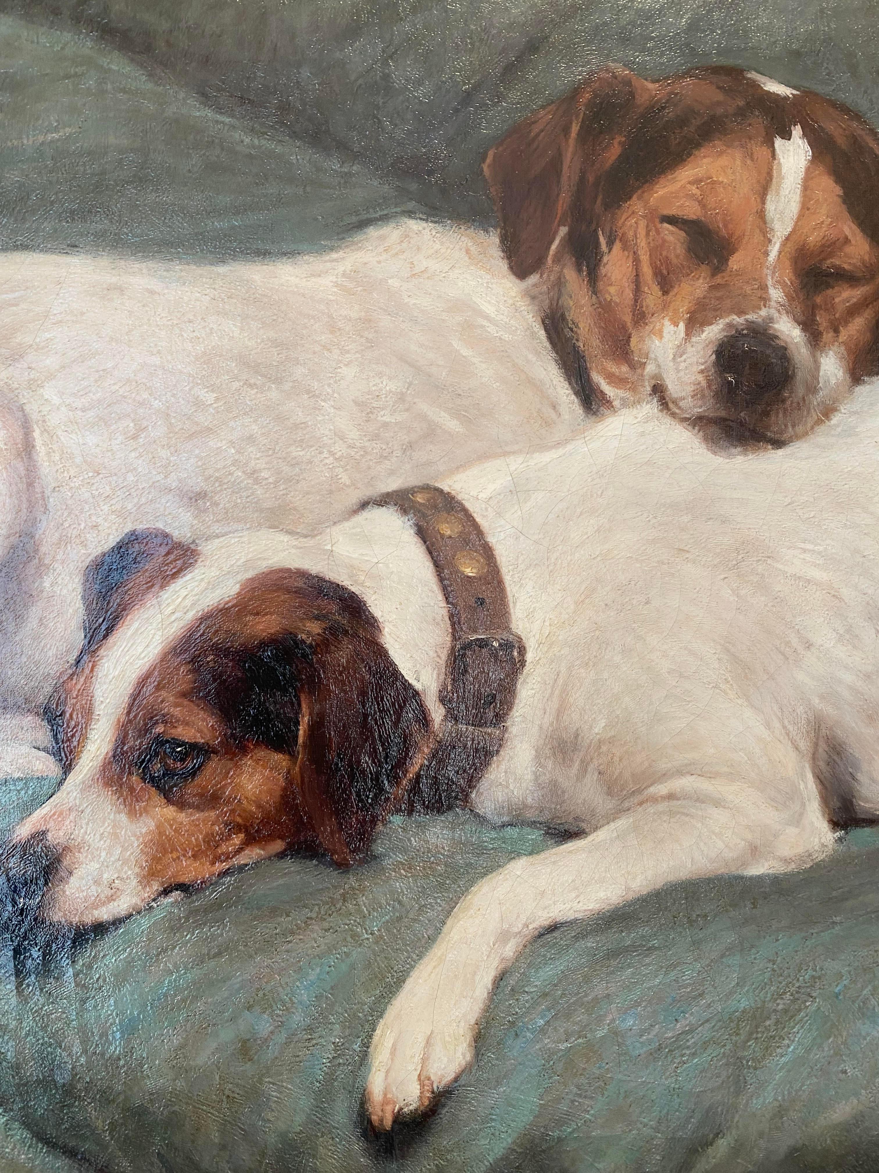 Signed, 19th Century Oil Painting of Jack Russell Terriers For Sale 2