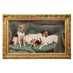 Antique Signed, 19th Century Oil Painting of Jack Russell Terriers