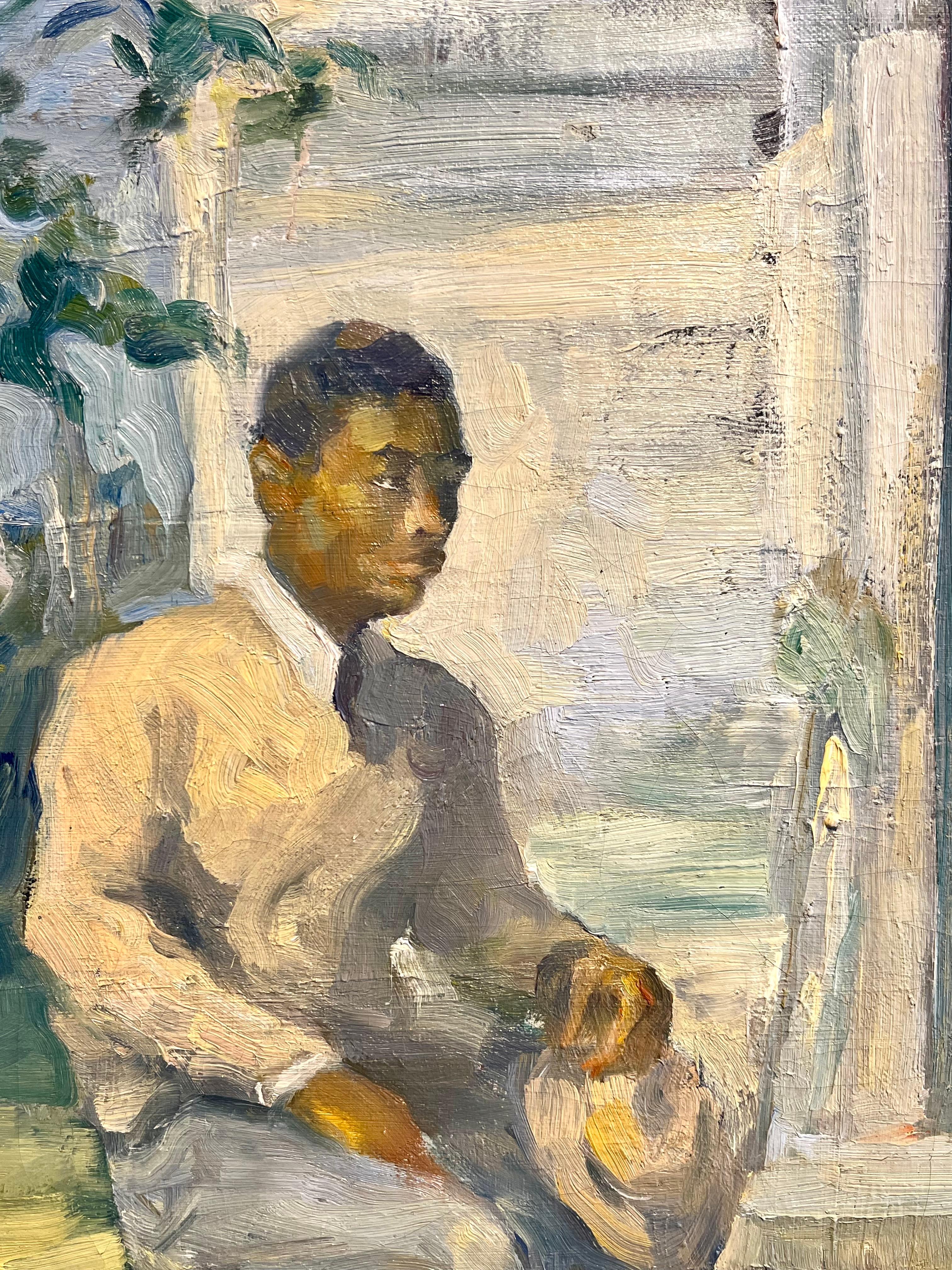 Portrait of African American Family - Beige Figurative Painting by Walter Biggs