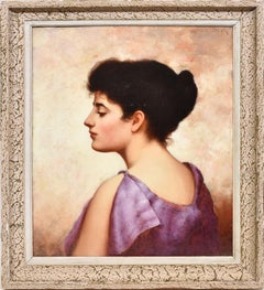 Antique American Portrait Oil Painting, Young Beautiful Woman, Walter Blackman