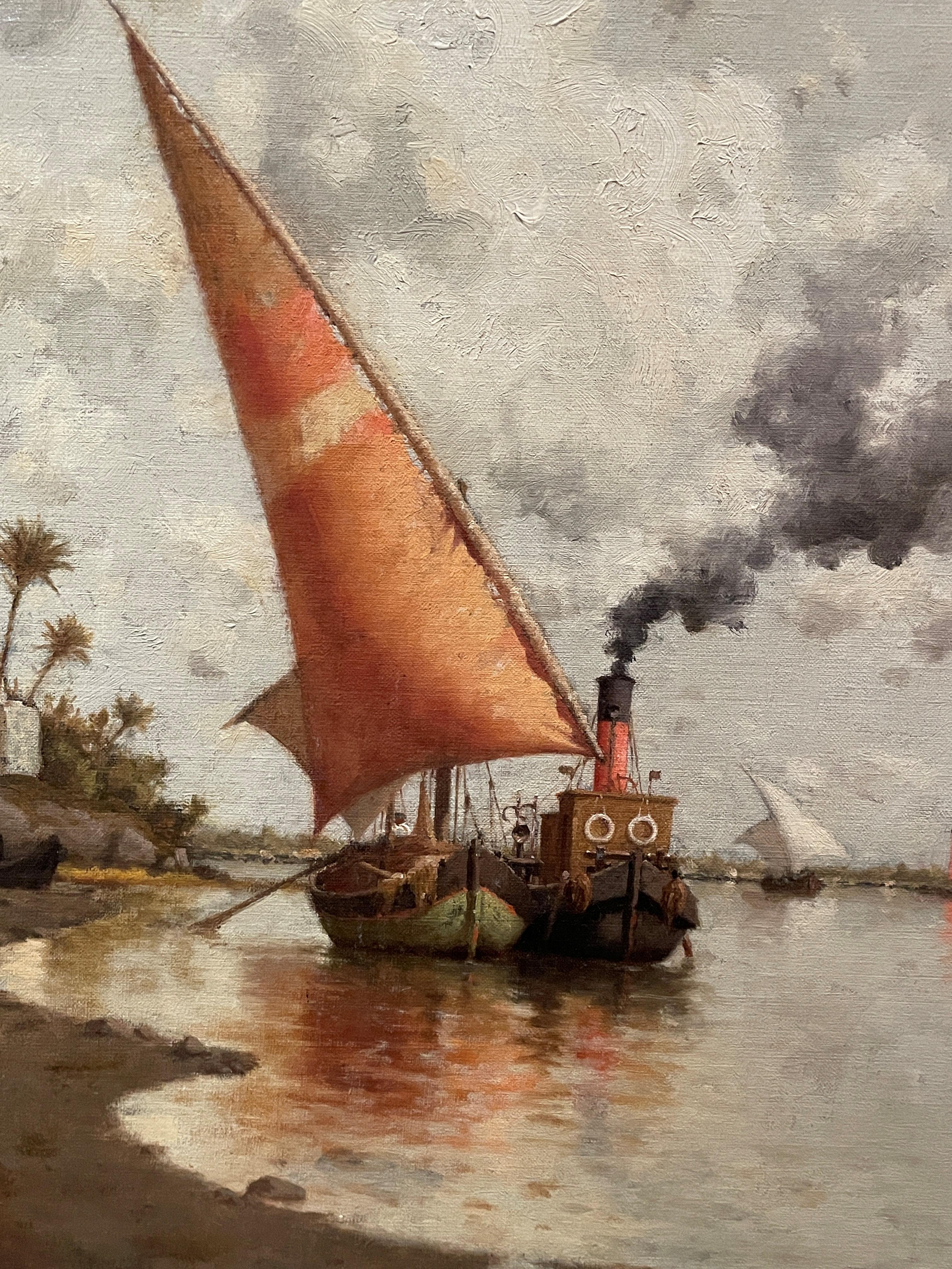 « Près d'Alexandrie, sur la rivière Nile, Égypte » Walter Blackman, Bateaux dans le paysage 3