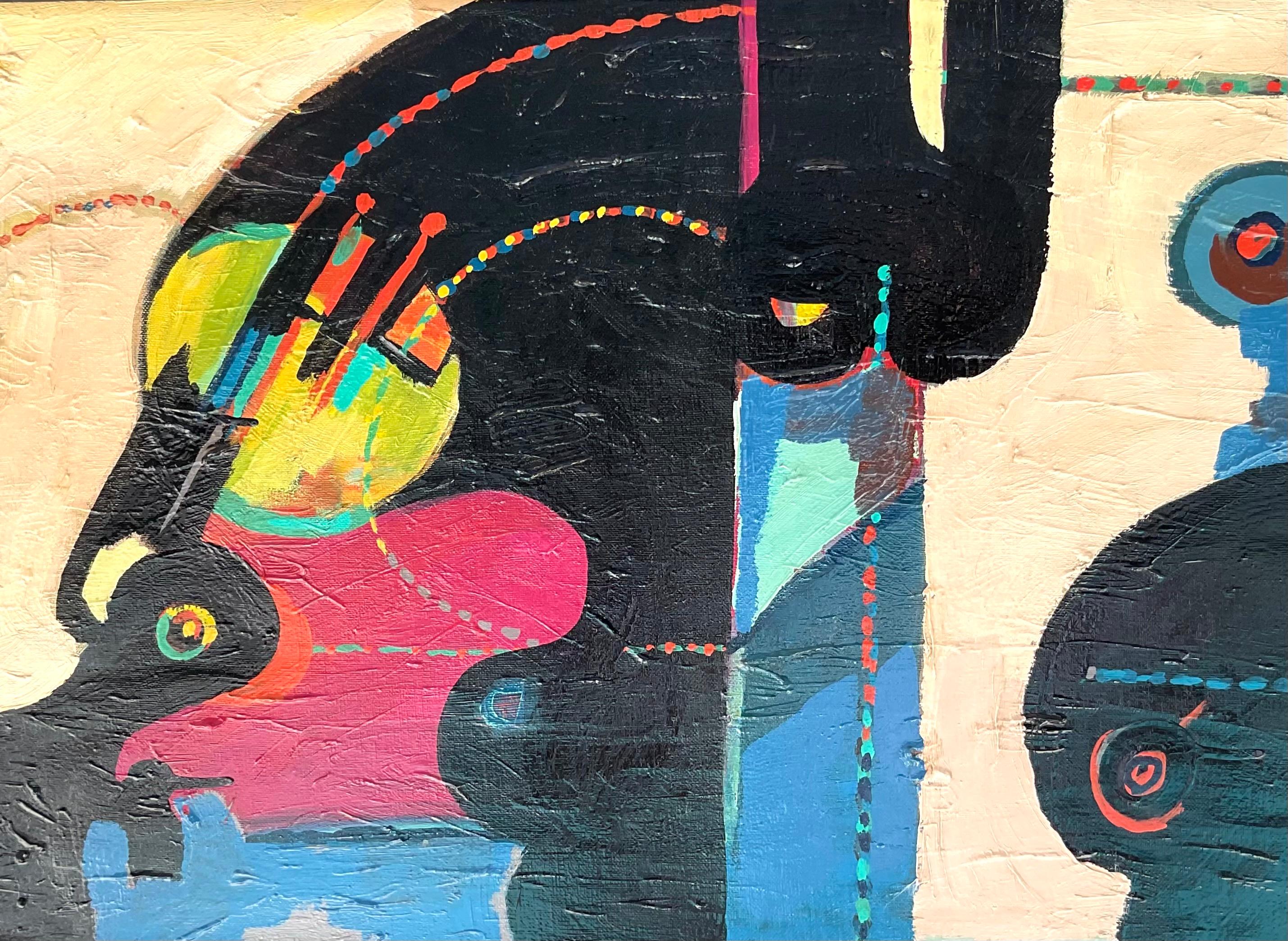 Pintura abstracta original al óleo sobre lienzo del artista checo-alemán Walter Blumel.  Firmado arriba a la derecha por el artista y también en el verso.  El estado es muy bueno. Circa 1965. Las medidas totales enmarcadas son 16,5 por 32,5