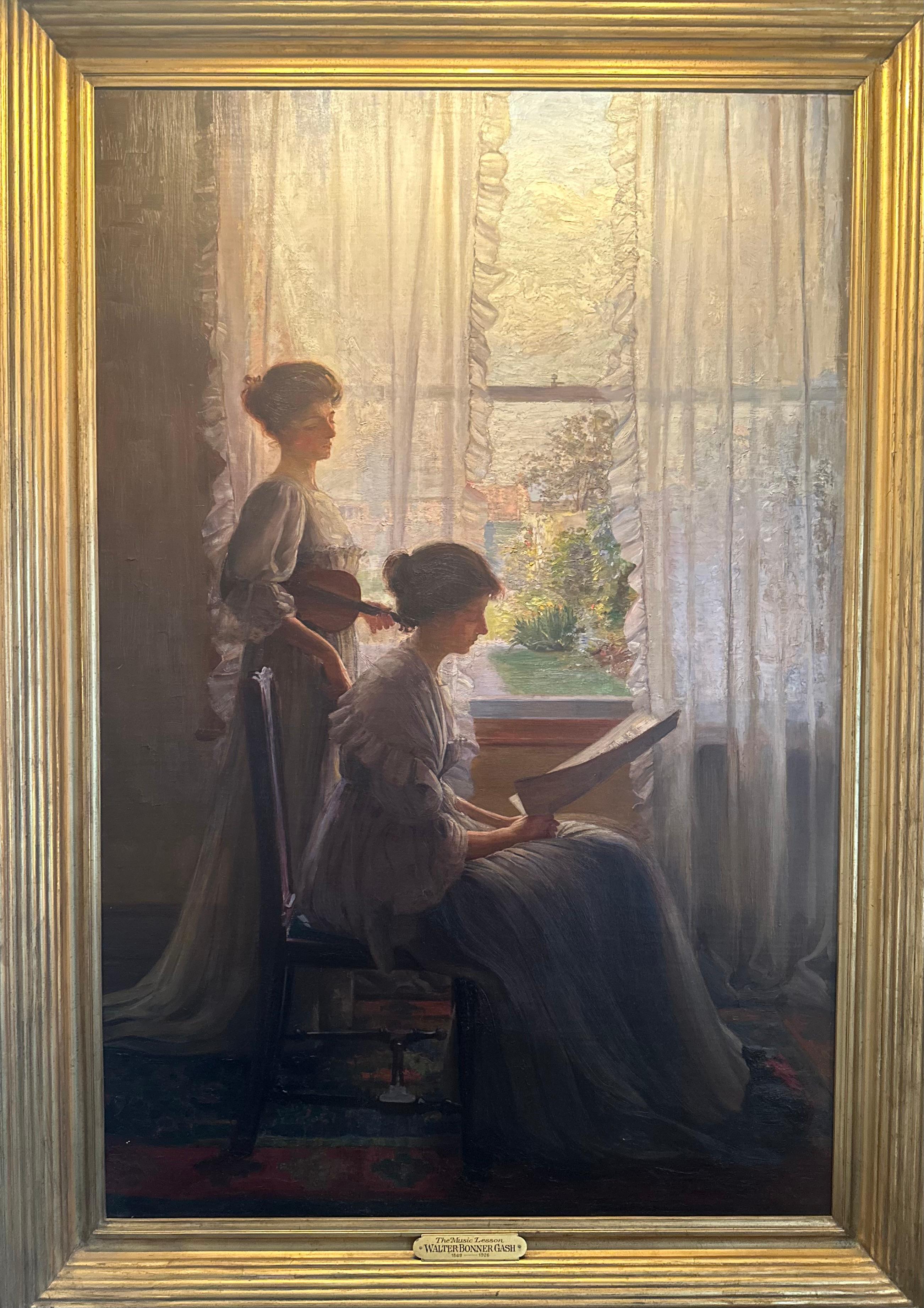 Esempio squisito della maestria di Walter Bonner Gash, The Music Lesson (1890 circa) cattura la tranquilla eleganza e la nostalgia che caratterizzano il suo lavoro. Questo dipinto a olio splendidamente conservato, che misura 49 1/2 x 33 pollici, è