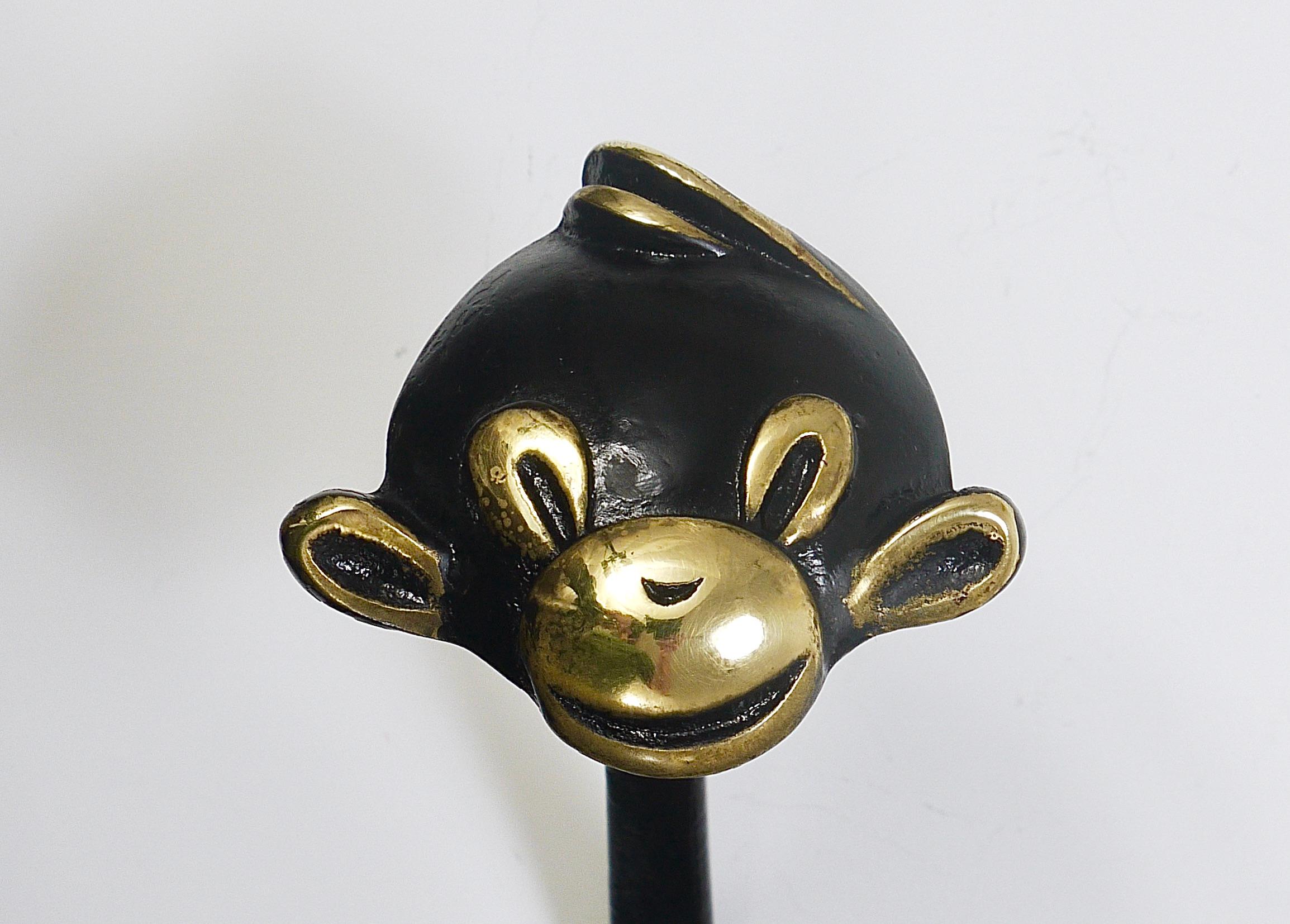 Walter Bosse 4 Zoo Brass Wall Hooks, Cow, Lion, Cat & Monkey, Herta Baller, 1950 1