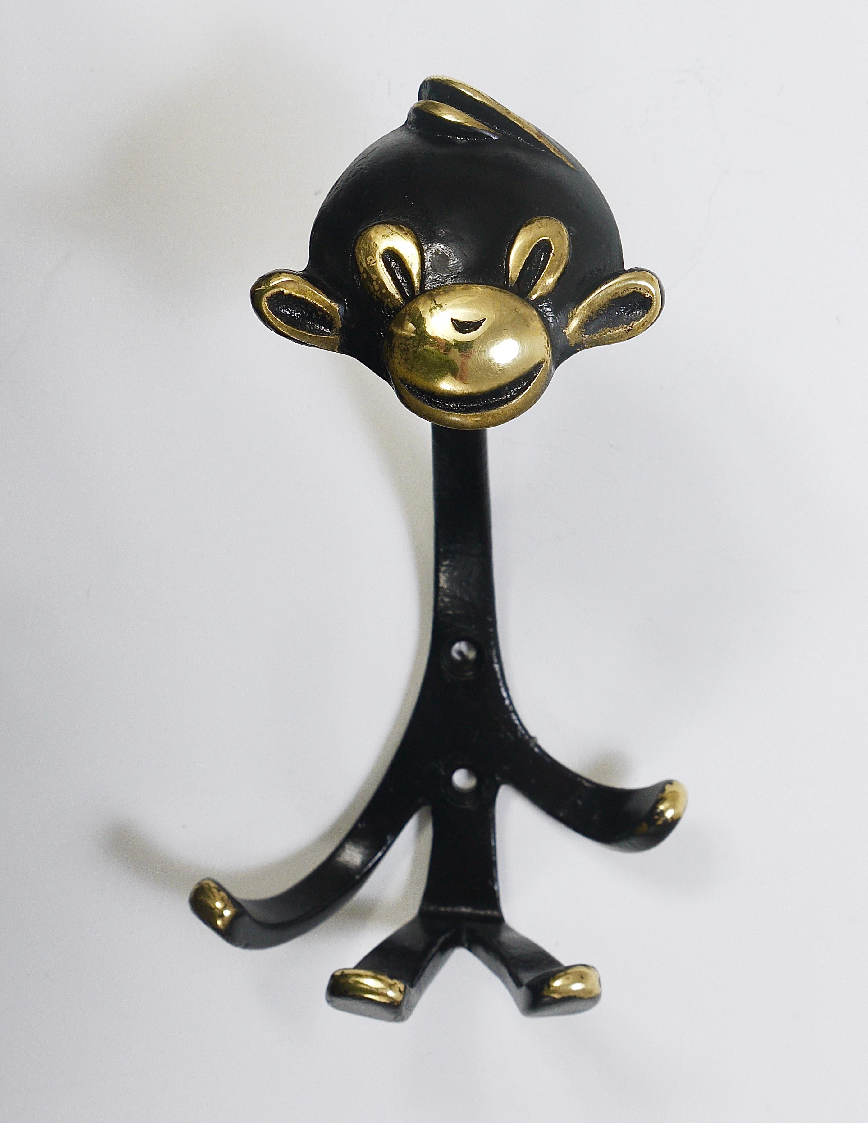 Walter Bosse 4 Zoo Brass Wall Hooks, Cow, Lion, Cat & Monkey, Herta Baller, 1950 2