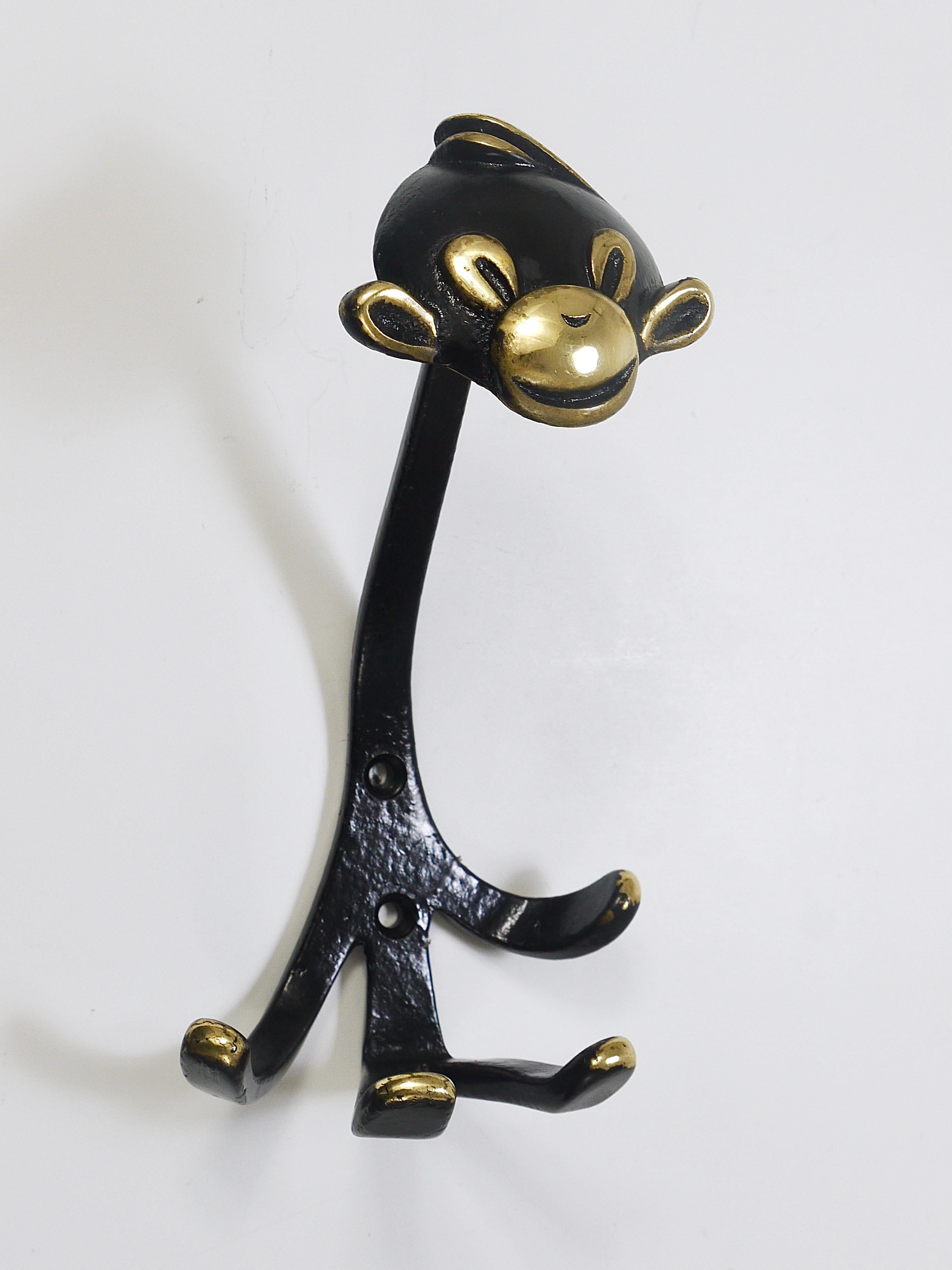 Walter Bosse 4 Zoo Brass Wall Hooks, Cow, Lion, Cat & Monkey, Herta Baller, 1950 3