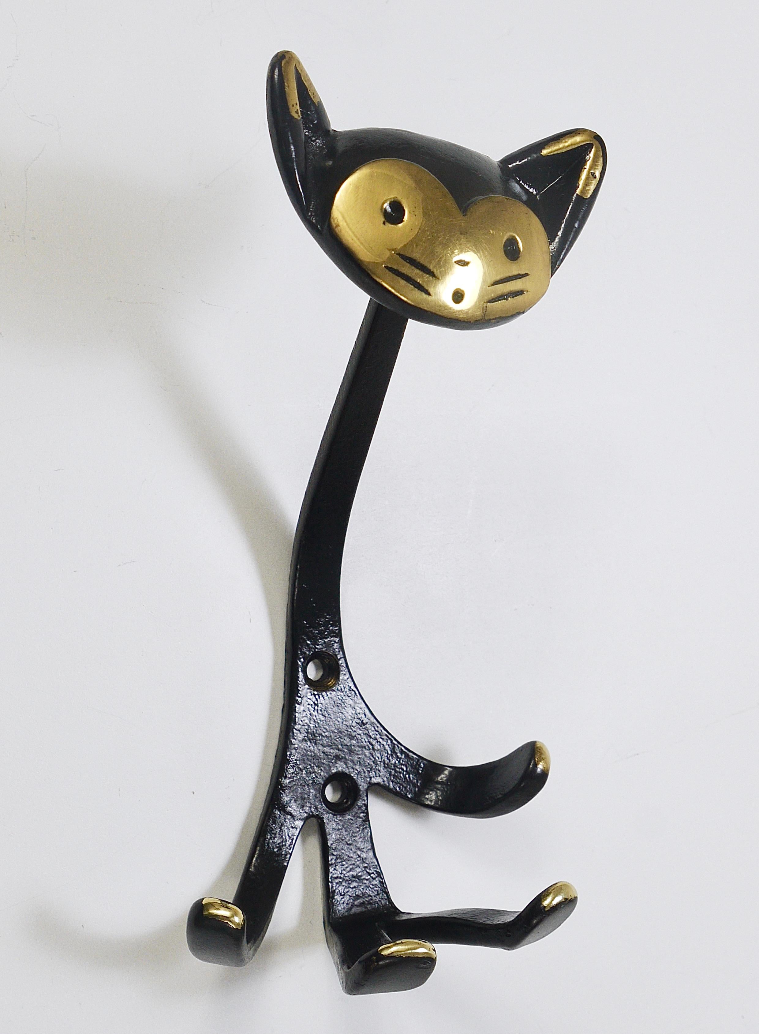 Walter Bosse 4 Zoo Brass Wall Hooks, Cow, Lion, Cat & Monkey, Herta Baller, 1950 4