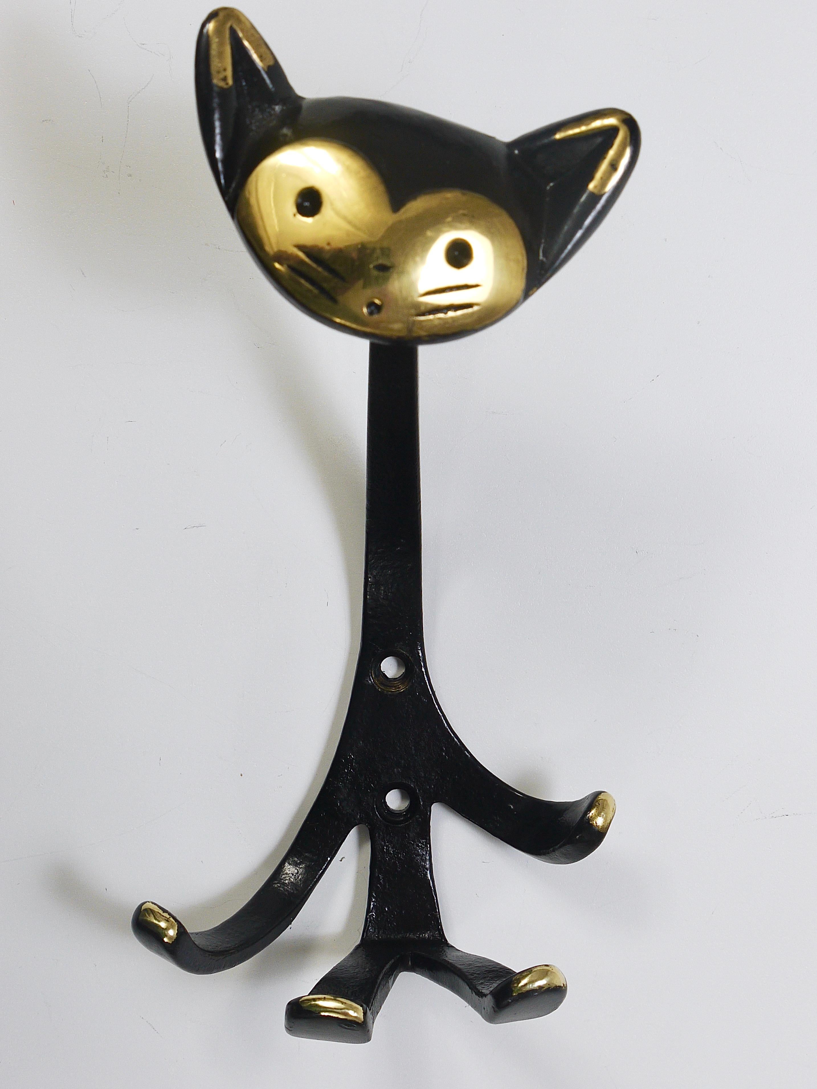 Walter Bosse 4 Zoo Brass Wall Hooks, Cow, Lion, Cat & Monkey, Herta Baller, 1950 5