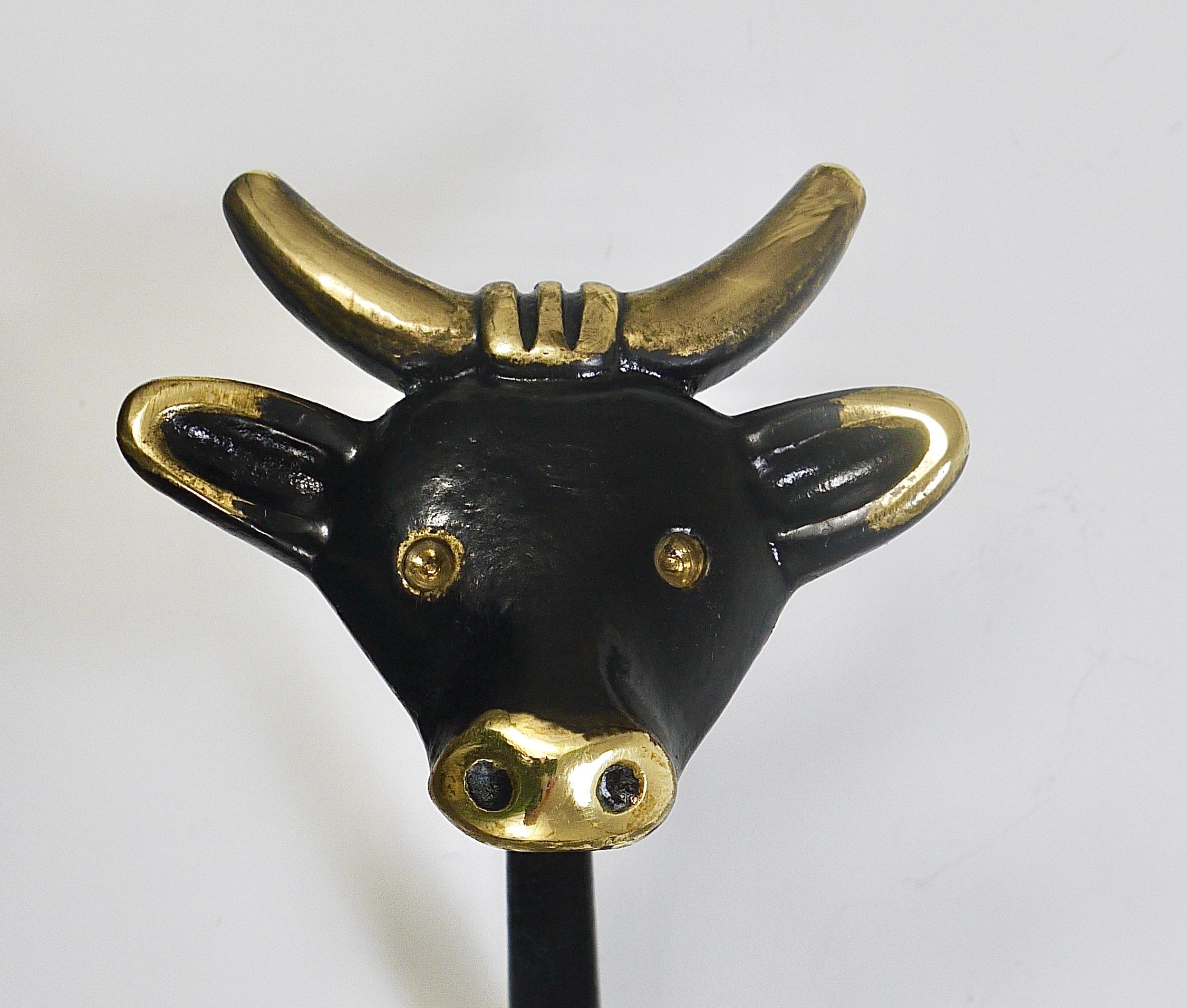 Walter Bosse 4 Zoo Brass Wall Hooks, Cow, Lion, Cat & Monkey, Herta Baller, 1950 In Good Condition In Vienna, AT