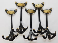 Walter Bosse 3x Cat Zoo Brass Animal Wall Hooks by Herta Baller, Austria,  1950s