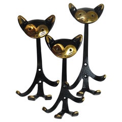 Walter Bosse 5 Cat Zoo Brass Animal Wall Hooks by Herta Baller, Austria,  1950s