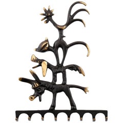 Walter Bosse Animal Key Hanger Holder Hooks Blackened Brass, Hertha Baller, 1950