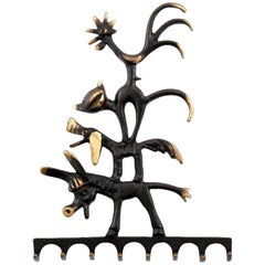 Walter Bosse Animal Key Hanger Holder Hooks Blackened Brass, Hertha Baller, 1950