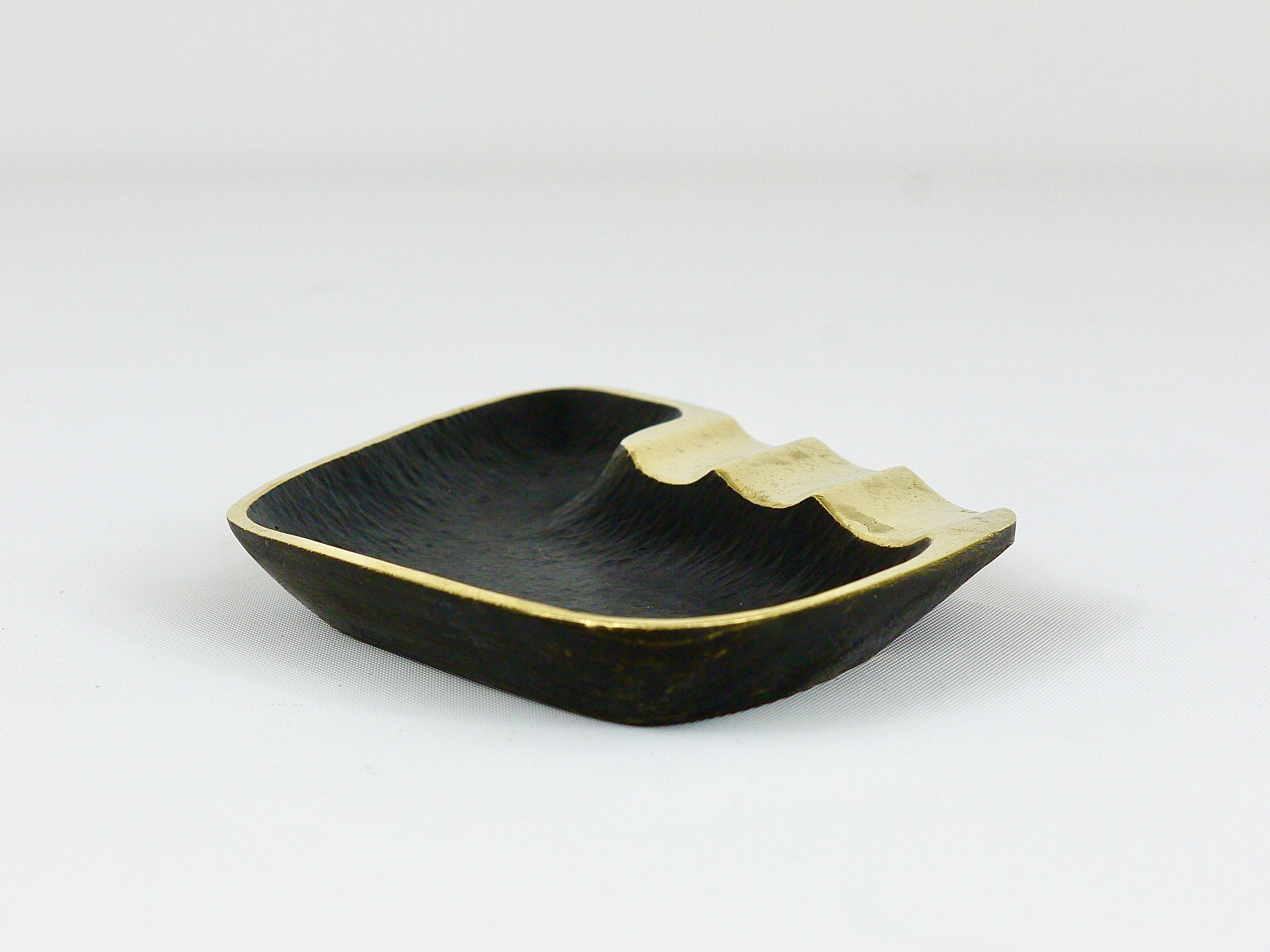 Austrian Walter Bosse Asymmetrical Modernist Black Brass Ashtray by Herta Baller, 1950s For Sale