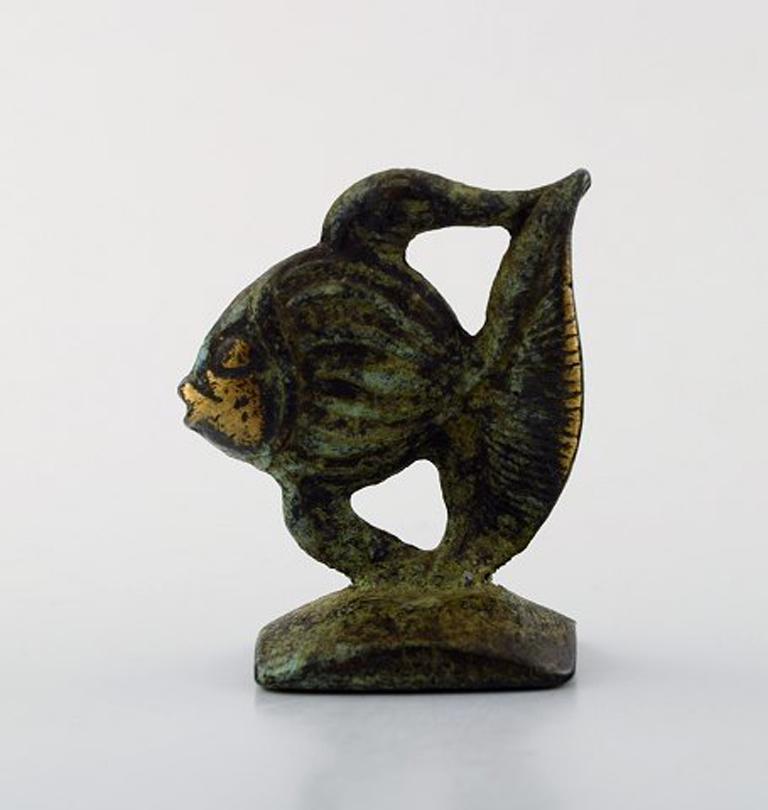 Walter Bosse, Austrian artist and designer (b. 1904, 1974) for Herta Baller. Fish in bronze, 1950s.
Walter Bosse was affiliated with Wiener Werkstätte with Josef Hoffmann as his mentor. Bosse's work was popular in his time.
In very good