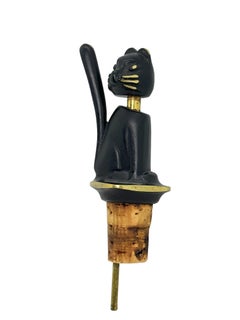 Walter Bosse Brass Cat Figurine Bottle Stopper Pourer, Baller Austria, 1950s