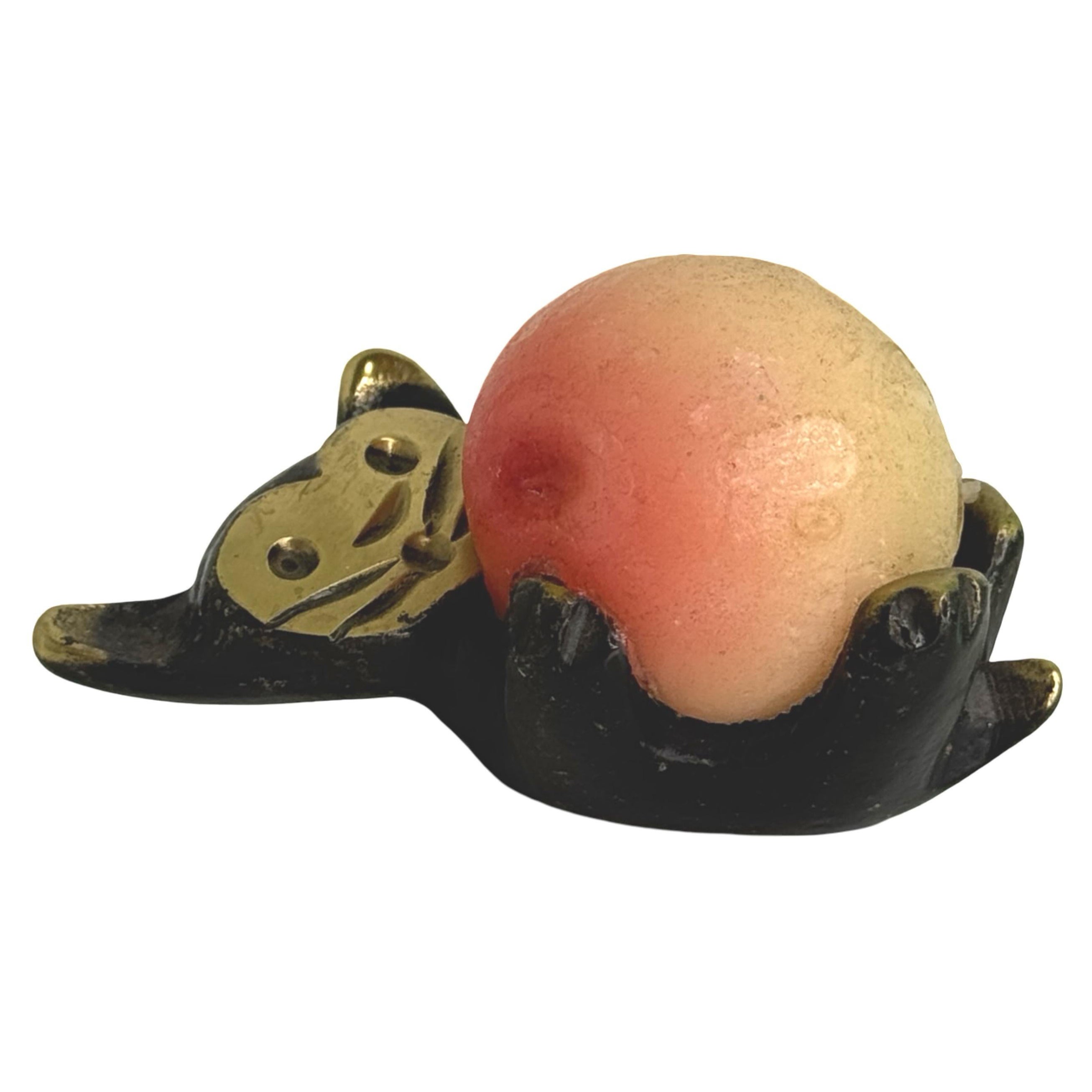 Portacandele a forma di gatto in ottone di Walter Bosse, Baller Austria, anni 
50