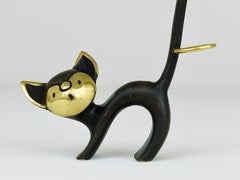 Walter Bosse Brass Cat Figurine Jewelry Ring Holder, Herta Baller Austria, 1950s