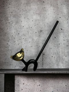 Walter Bosse Brass Cat Figurine Pen Holder Stand, Baller Austria, 1950s