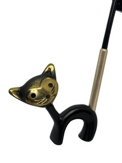 Walter Bosse Brass Cat Figurine Pen Holder Stand, Baller Austria, 1950s