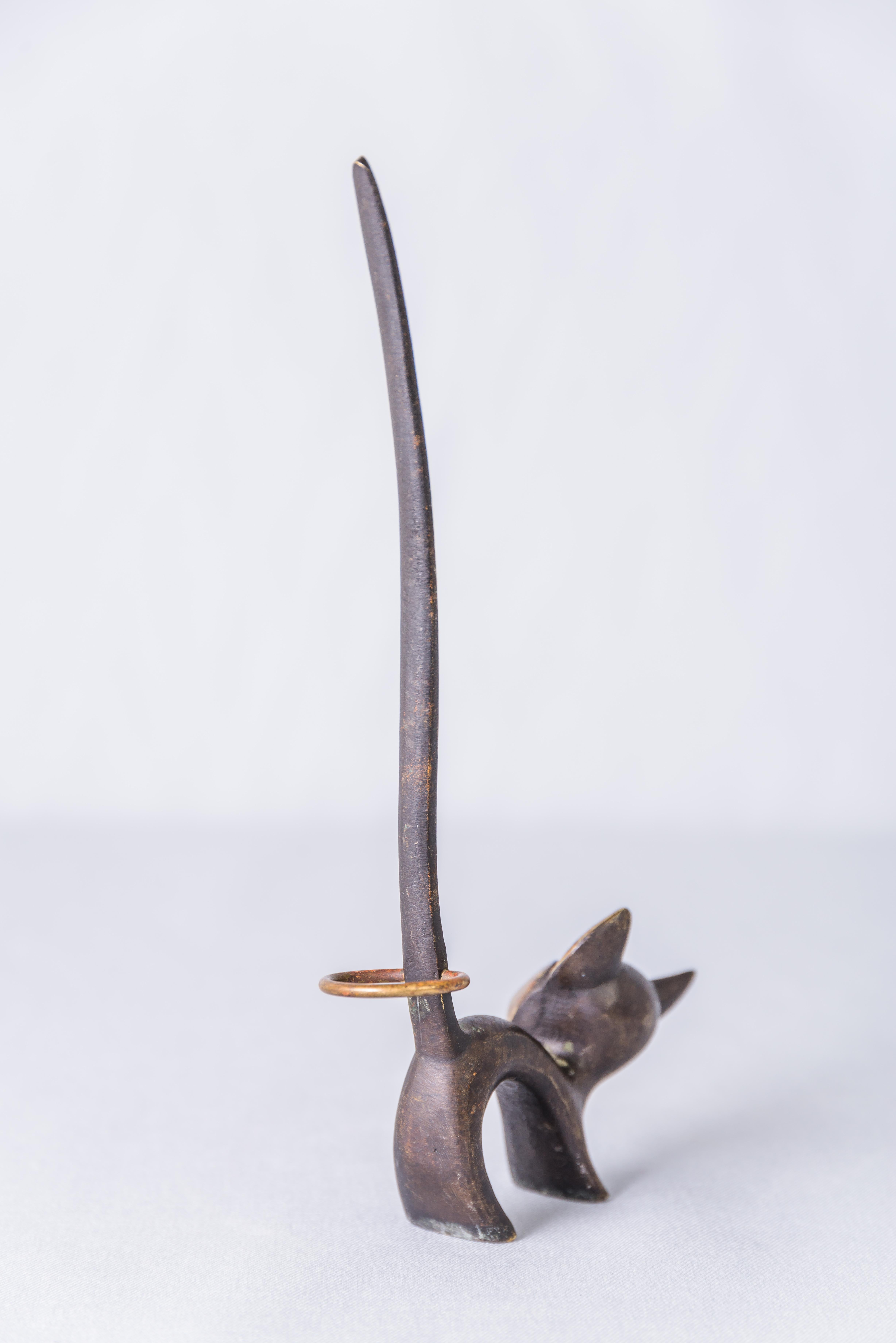 Mid-20th Century Walter Bosse Brass Cat Figurine Pretzel Holder, Ring Holder For Sale