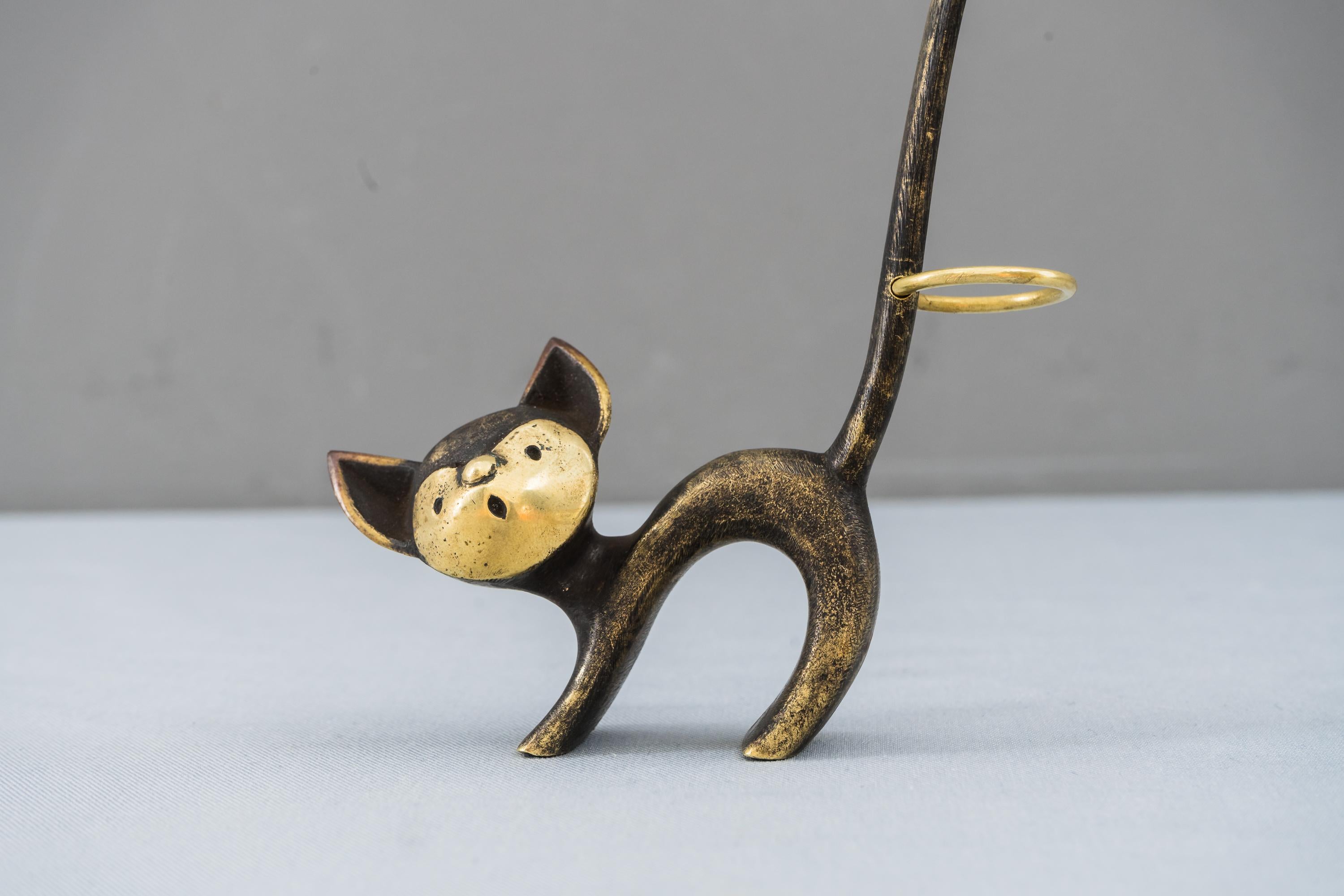 Austrian Walter Bosse Brass Cat Figurine Pretzel Holder, Ring Holder For Sale