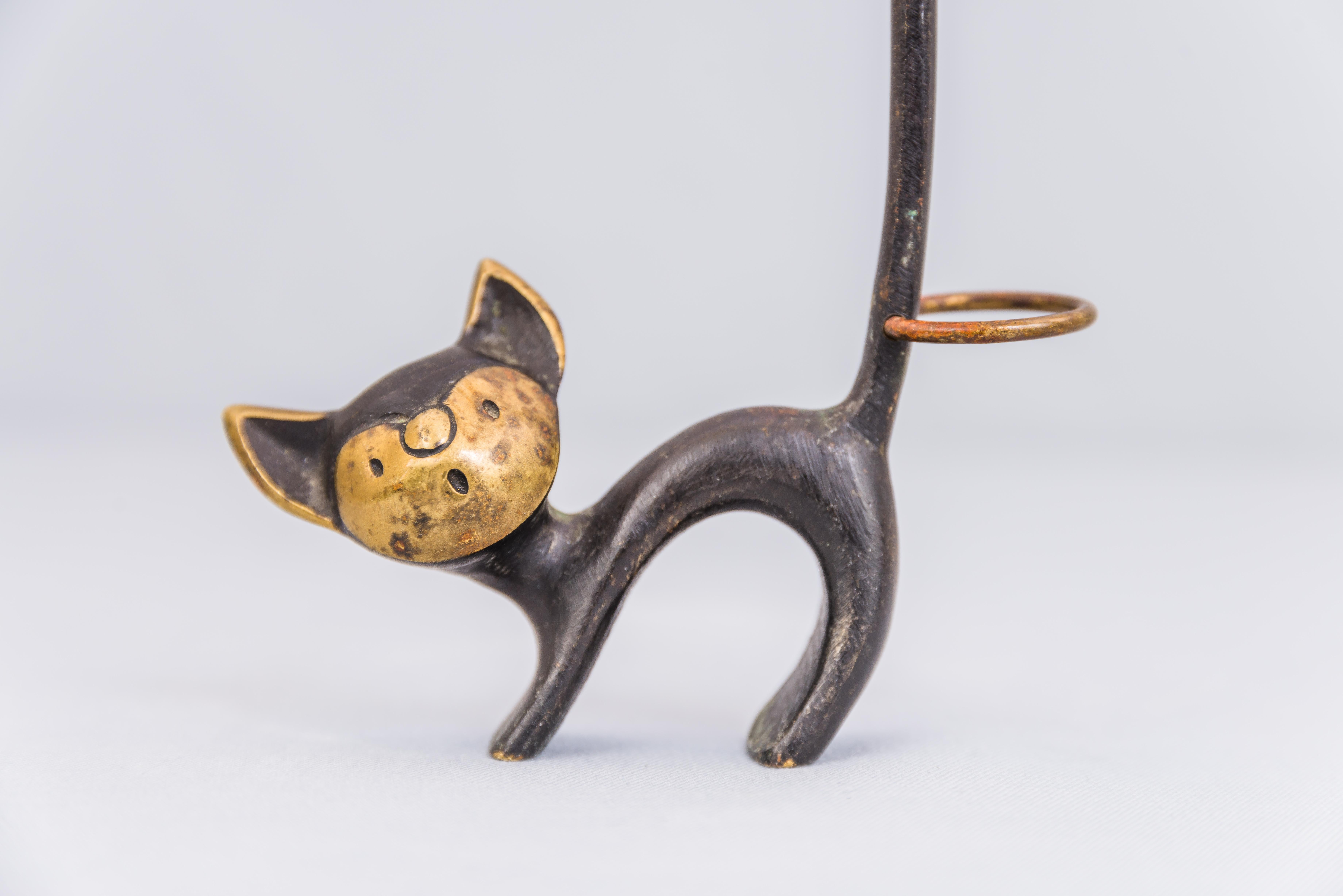 Blackened Walter Bosse Brass Cat Figurine Pretzel Holder, Ring Holder For Sale