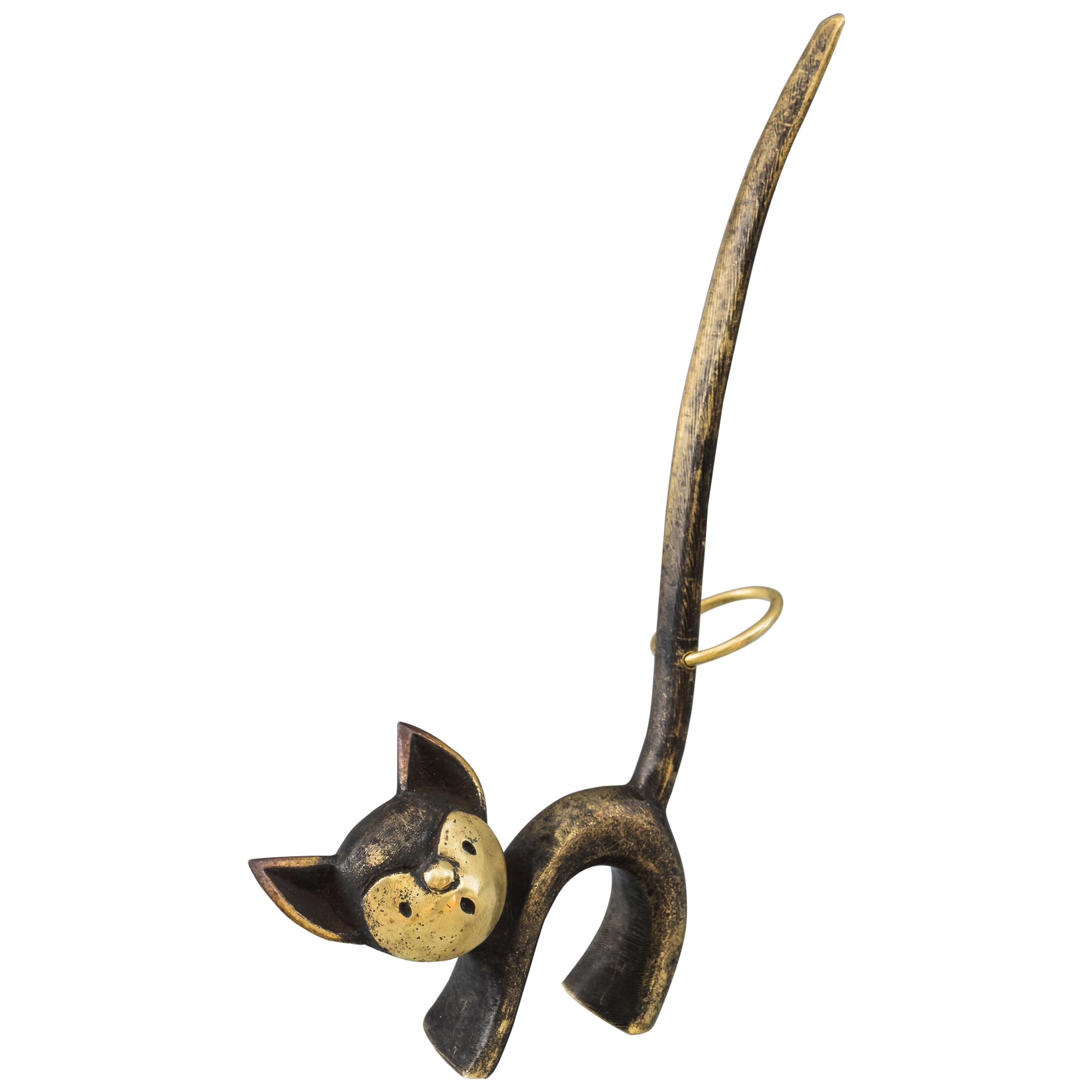 Walter Bosse Brass Cat Figurine Pretzel Holder, Ring Holder For Sale
