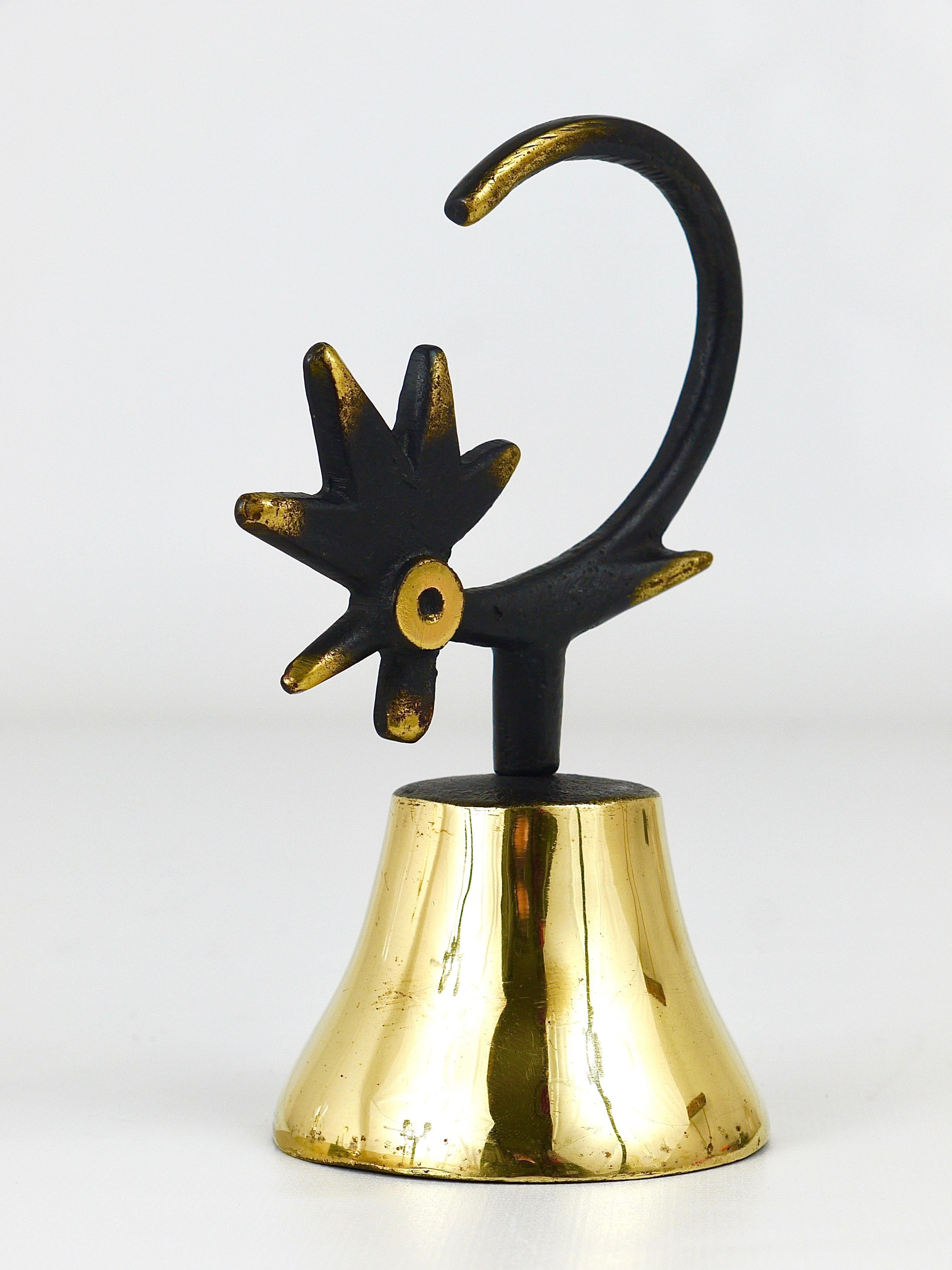 Walter Bosse Brass Dinner Bell Displaying a Cock by Herta Baller, Austria, 1950 In Excellent Condition In Vienna, AT