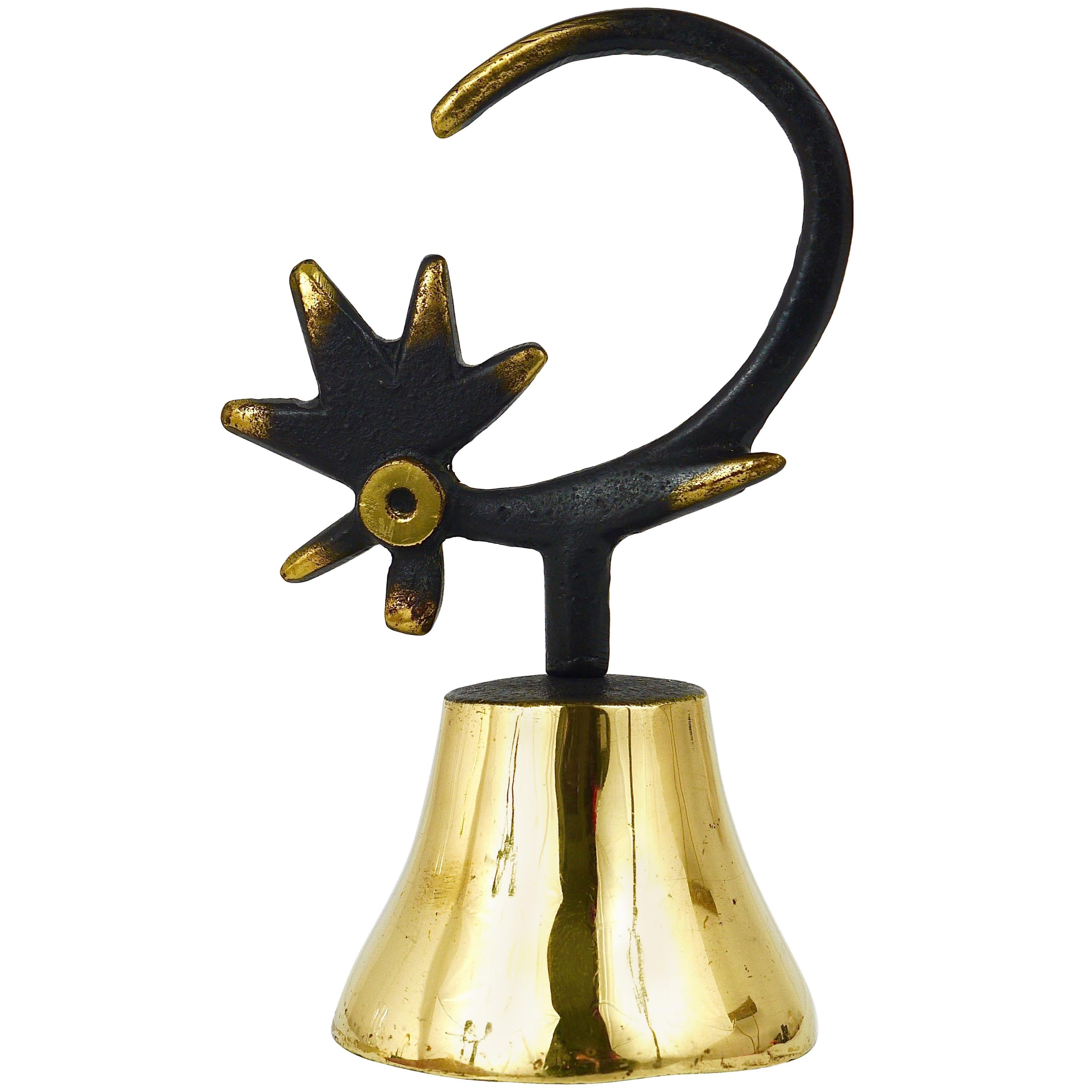 Walter Bosse Brass Dinner Bell Displaying a Cock by Herta Baller, Austria, 1950