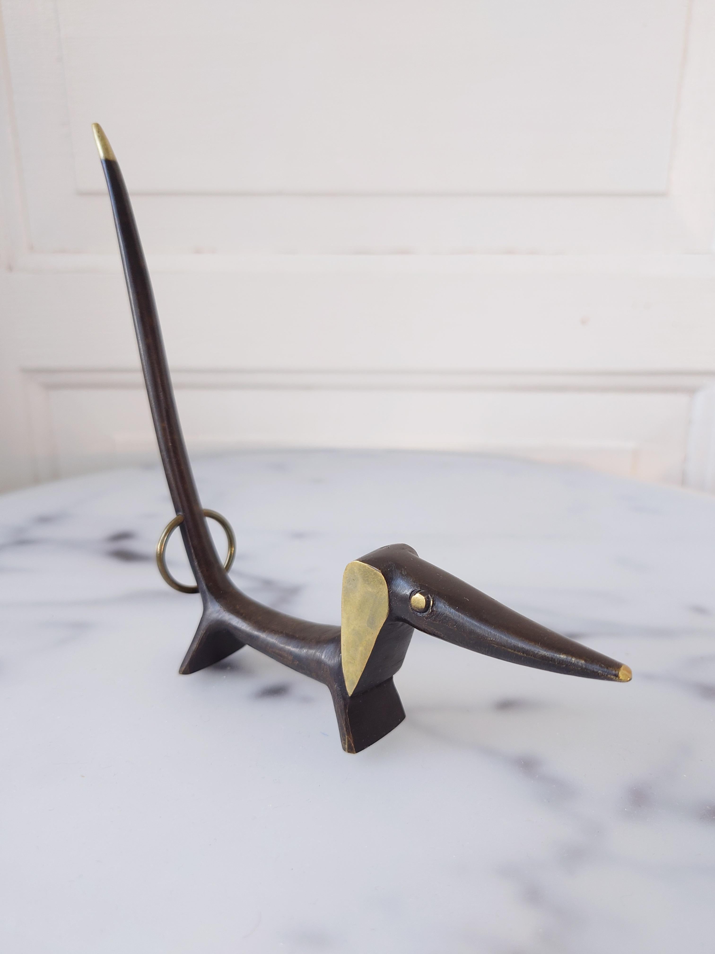 Mid-Century Modern Walter Bosse Brass Dog Figurine Jewelry Ring Holder, Herta Baller Austria, 1950s For Sale