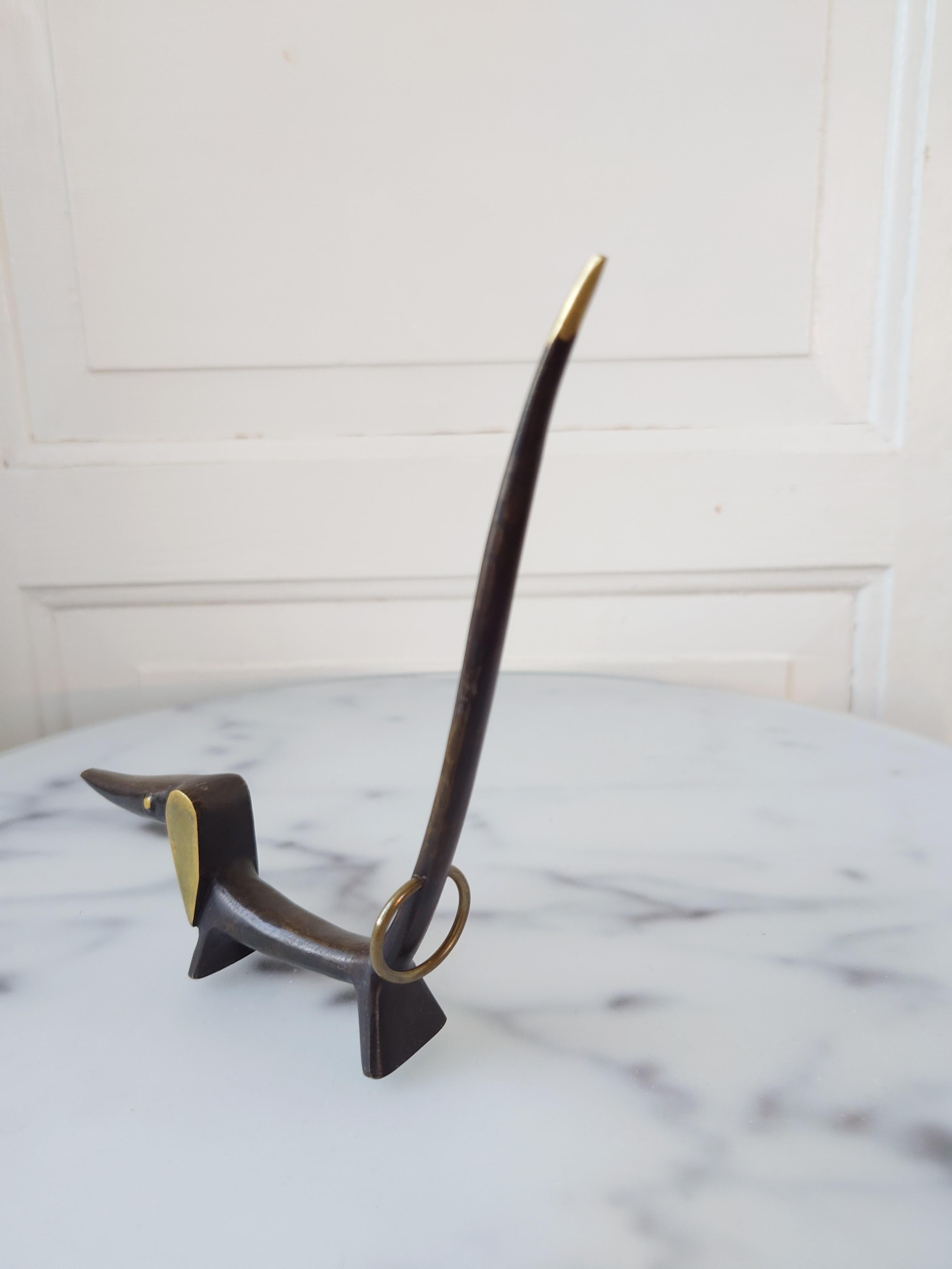 Mid-20th Century Walter Bosse Brass Dog Figurine Jewelry Ring Holder, Herta Baller Austria, 1950s For Sale