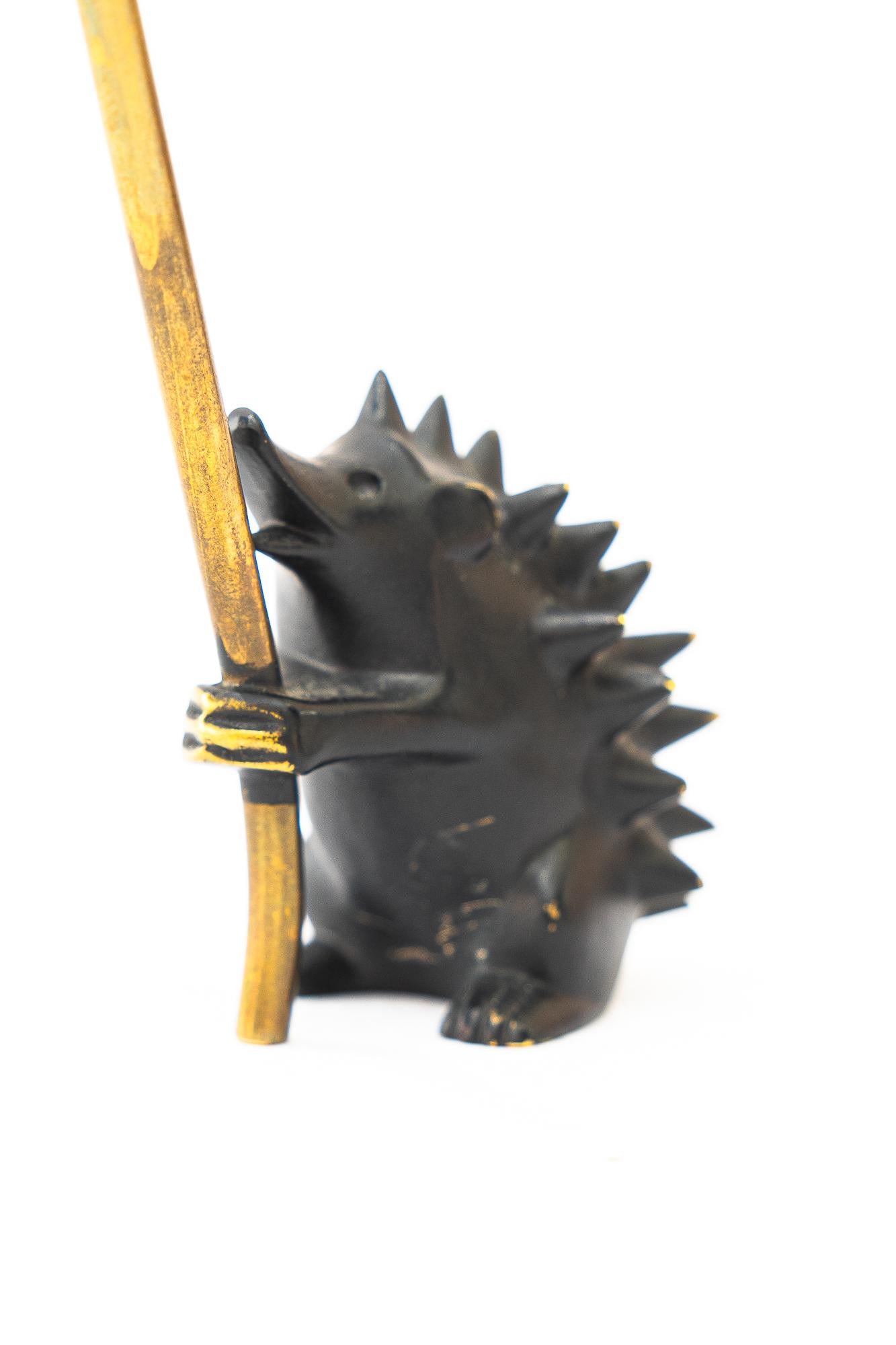Brass Walter Bosse brass hedgehog figurine pretzel holder, ring holder around 1950s For Sale